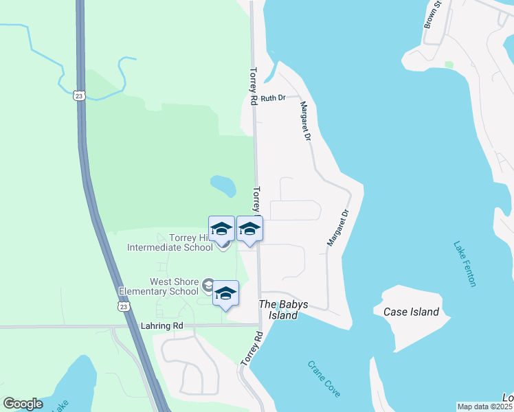 map of restaurants, bars, coffee shops, grocery stores, and more near 12410 Torrey Road in Fenton
