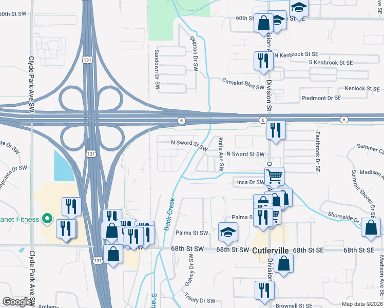 map of restaurants, bars, coffee shops, grocery stores, and more near 6486 Fork Avenue Southwest in Grand Rapids