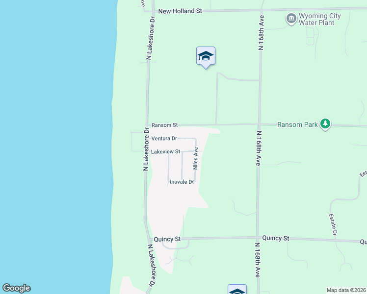 map of restaurants, bars, coffee shops, grocery stores, and more near 17082 Lakeview Street in Holland