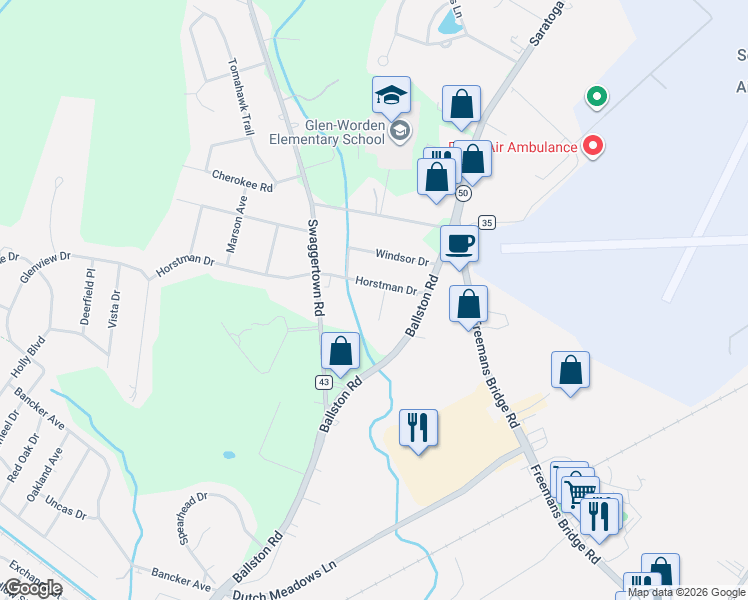 map of restaurants, bars, coffee shops, grocery stores, and more near 26 Horstman Drive in Schenectady