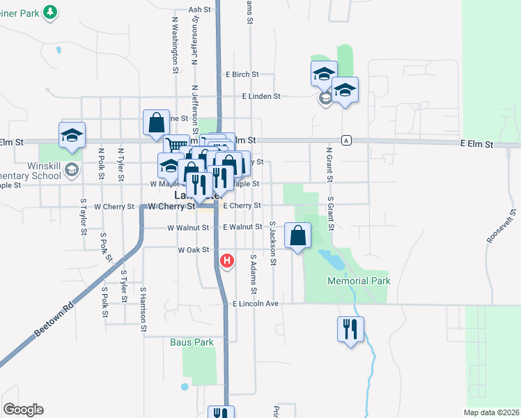 map of restaurants, bars, coffee shops, grocery stores, and more near 133 South Jackson Street in Lancaster