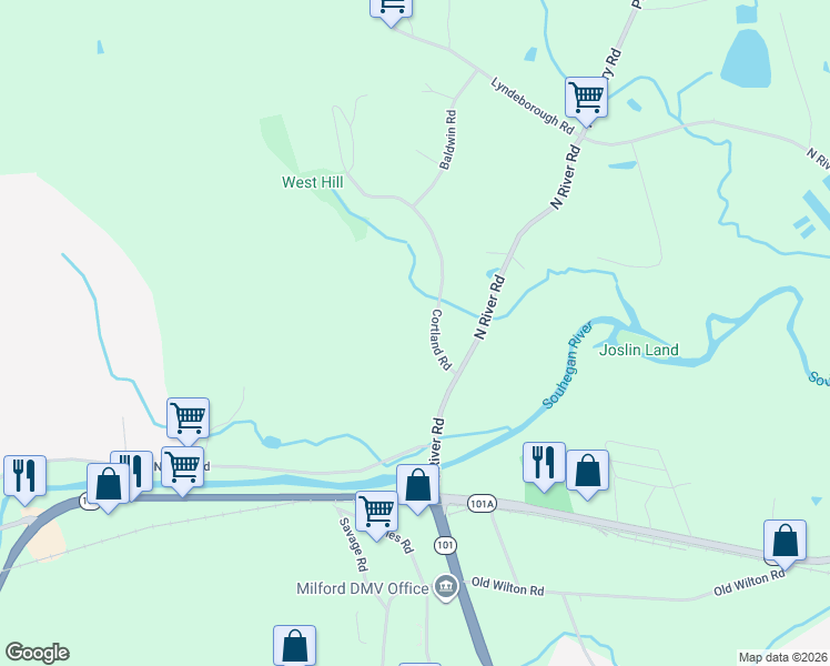 map of restaurants, bars, coffee shops, grocery stores, and more near 32 Cortland Road in Milford