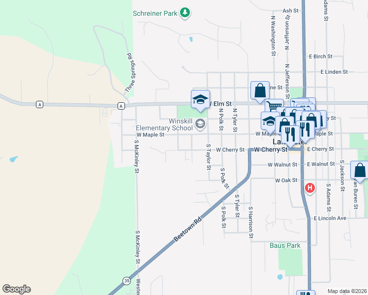 map of restaurants, bars, coffee shops, grocery stores, and more near 136 South Pierce Street in Lancaster
