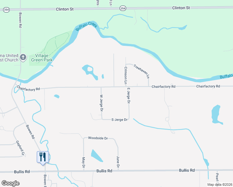 map of restaurants, bars, coffee shops, grocery stores, and more near 380 Chairfactory Road in Elma Center