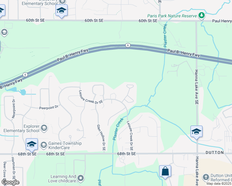 map of restaurants, bars, coffee shops, grocery stores, and more near 2896 Hidden View Drive Southeast in Caledonia