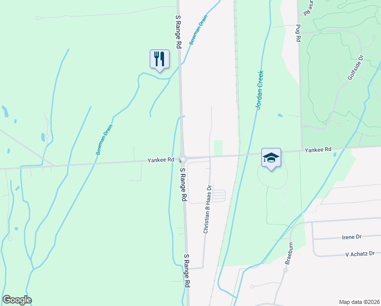 map of restaurants, bars, coffee shops, grocery stores, and more near South Range Road in Saint Clair