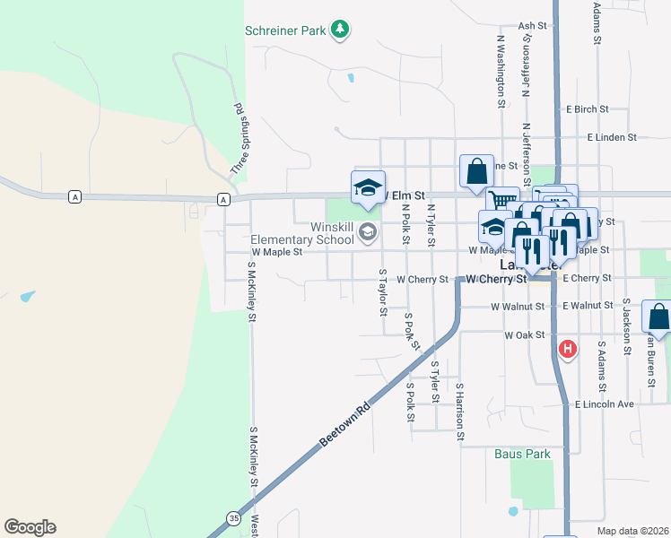map of restaurants, bars, coffee shops, grocery stores, and more near 136 South Pierce Street in Lancaster