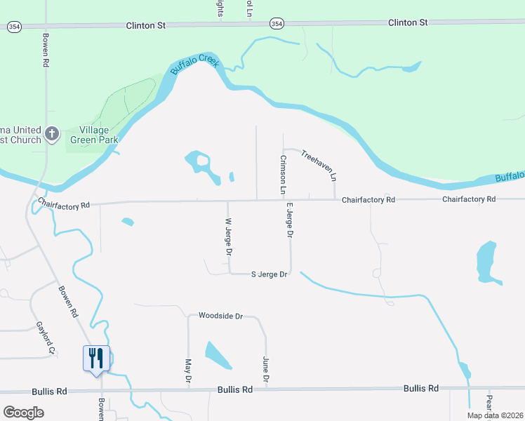 map of restaurants, bars, coffee shops, grocery stores, and more near 380 Chairfactory Road in Elma Center