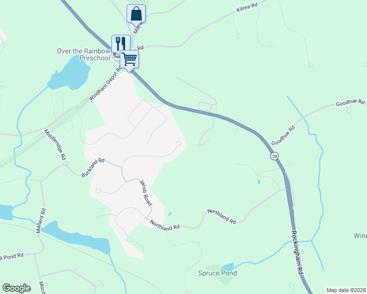 map of restaurants, bars, coffee shops, grocery stores, and more near 24 Nathan Road in Windham