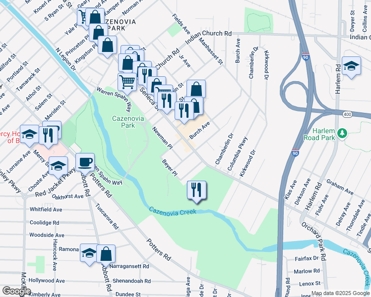 map of restaurants, bars, coffee shops, grocery stores, and more near 2449 Seneca St in Buffalo