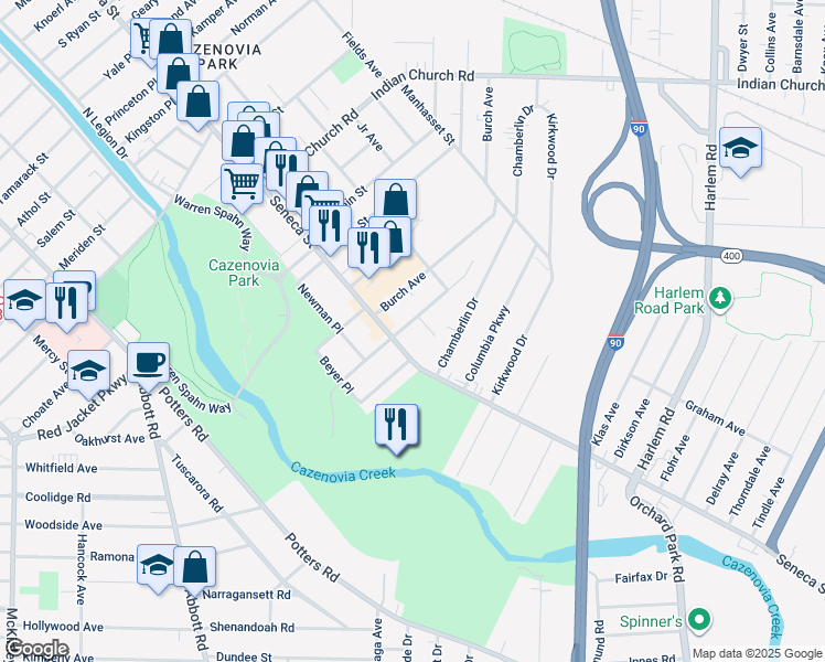 map of restaurants, bars, coffee shops, grocery stores, and more near 89 Wildwood Place in Buffalo
