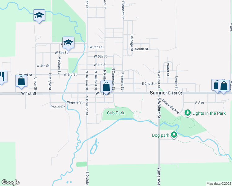 map of restaurants, bars, coffee shops, grocery stores, and more near Iowa 93 in Sumner