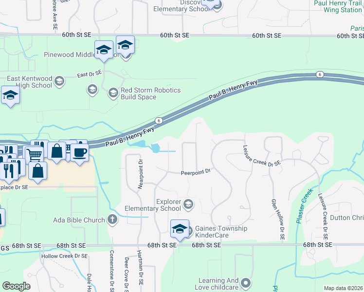 map of restaurants, bars, coffee shops, grocery stores, and more near 6474 Prairie Pointe Southeast in Wyoming