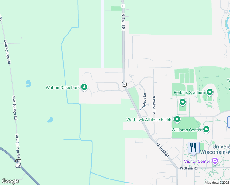 map of restaurants, bars, coffee shops, grocery stores, and more near 1245 Bloomingfield Drive in Whitewater