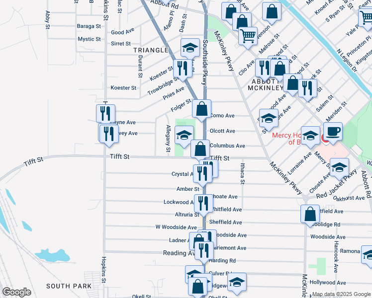 map of restaurants, bars, coffee shops, grocery stores, and more near 892 Tifft Street in Buffalo