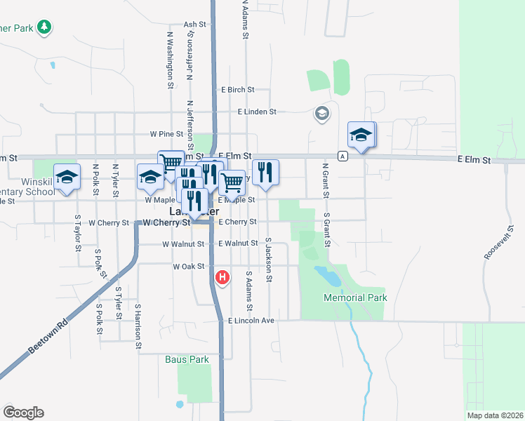 map of restaurants, bars, coffee shops, grocery stores, and more near 133 South Jackson Street in Lancaster