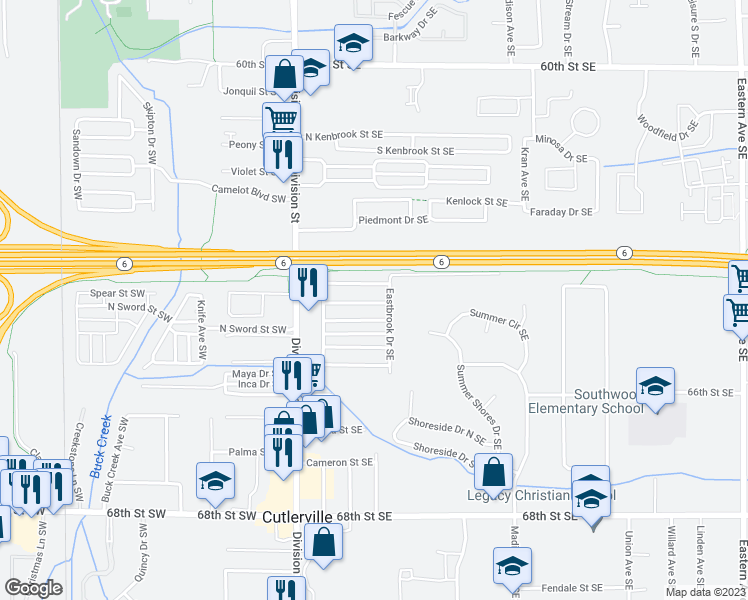 map of restaurants, bars, coffee shops, grocery stores, and more near 145 Maplebrook Street Southeast in Grand Rapids