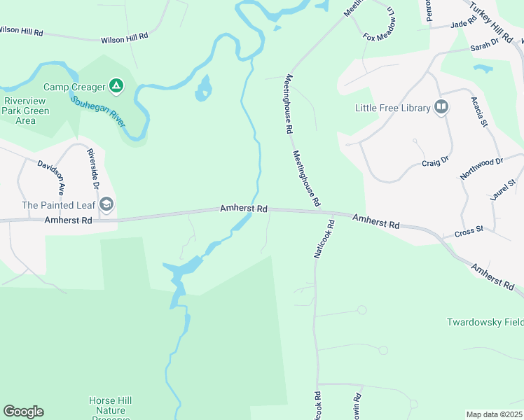 map of restaurants, bars, coffee shops, grocery stores, and more near 114 Amherst Road in Merrimack