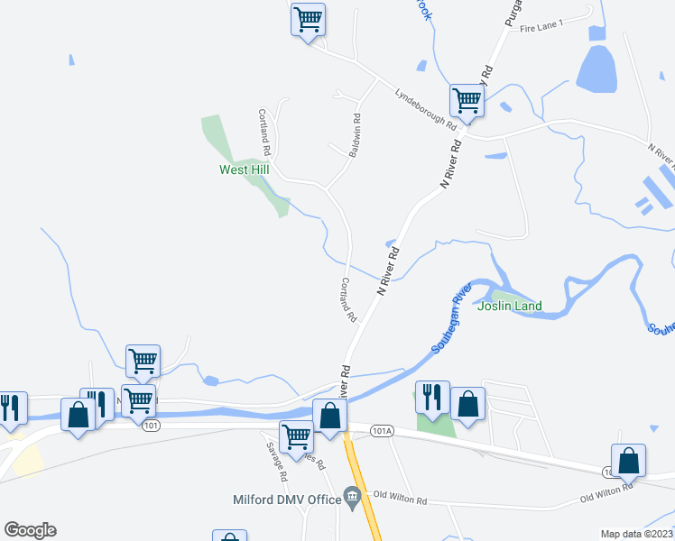 map of restaurants, bars, coffee shops, grocery stores, and more near 32 Cortland Road in Milford