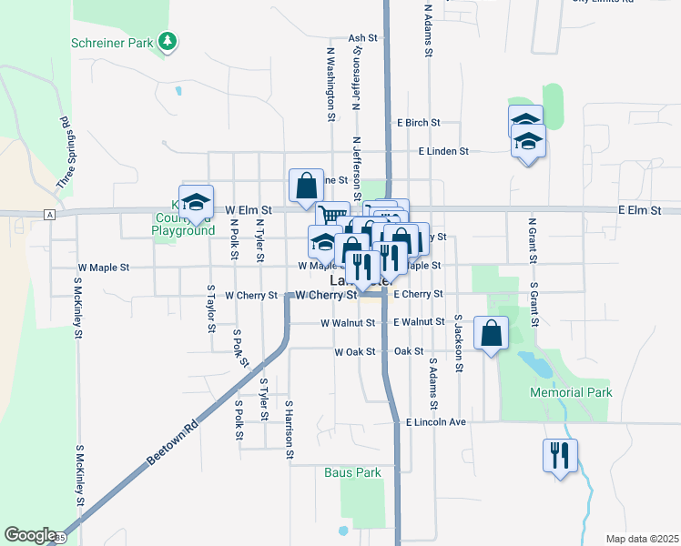 map of restaurants, bars, coffee shops, grocery stores, and more near 236 West Maple Street in Lancaster