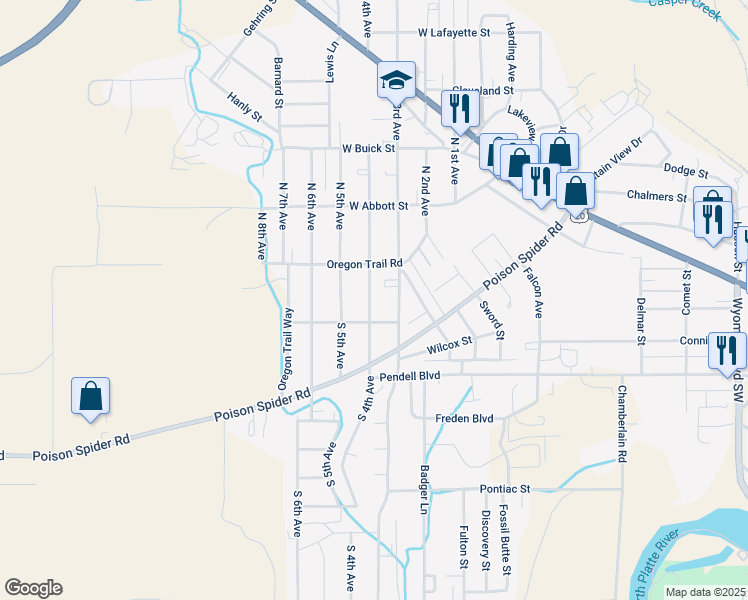 map of restaurants, bars, coffee shops, grocery stores, and more near 131 South 4th Avenue in Mills