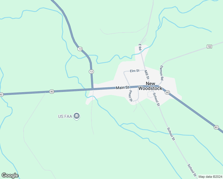 map of restaurants, bars, coffee shops, grocery stores, and more near 2050 Main Street in New Woodstock