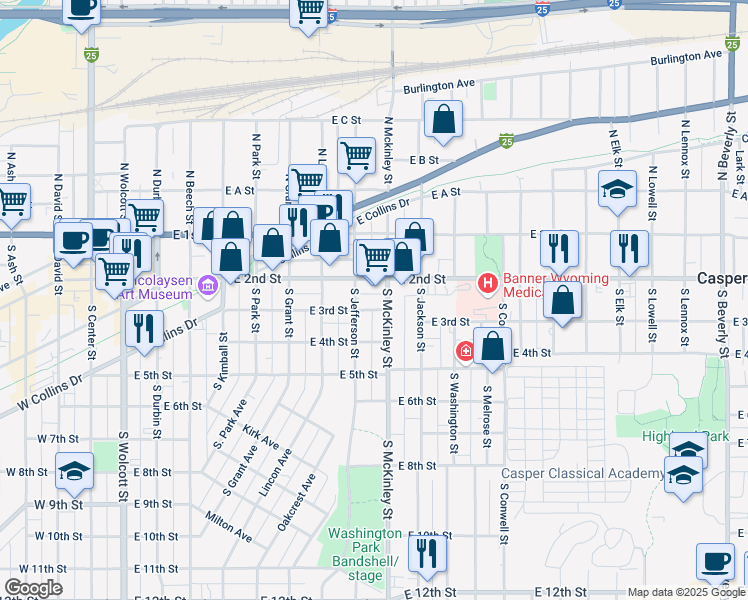 map of restaurants, bars, coffee shops, grocery stores, and more near 304 South McKinley Street in Casper
