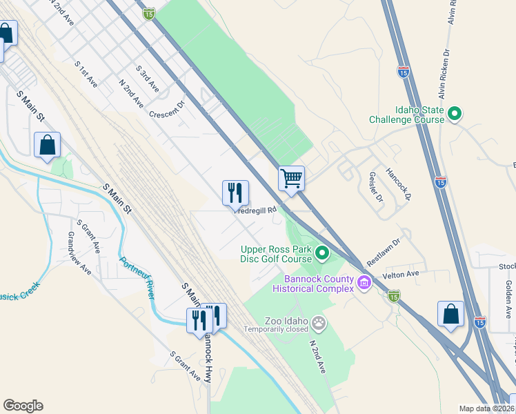 map of restaurants, bars, coffee shops, grocery stores, and more near 413 Fredregill Road in Pocatello