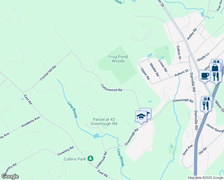 map of restaurants, bars, coffee shops, grocery stores, and more near 25 Cottonwood Road in Plaistow