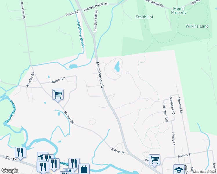 map of restaurants, bars, coffee shops, grocery stores, and more near 262 Mont Vernon Street in Milford