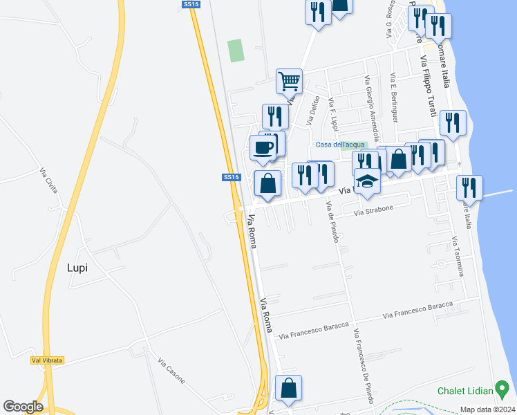map of restaurants, bars, coffee shops, grocery stores, and more near 1A Via Alessandro Volta in Villa Rosa