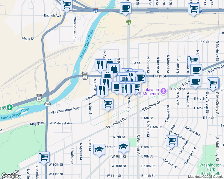 map of restaurants, bars, coffee shops, grocery stores, and more near 230 West Yellowstone Highway in Casper