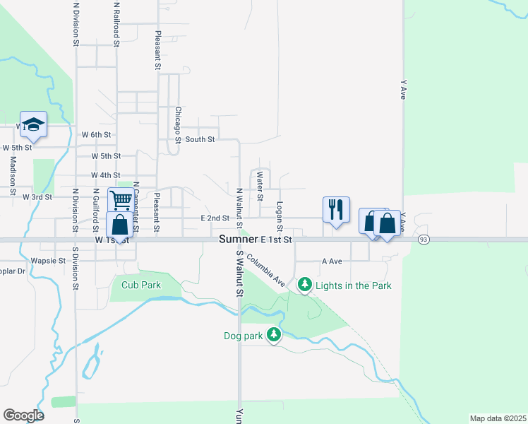 map of restaurants, bars, coffee shops, grocery stores, and more near 209 Logan Ave in Sumner