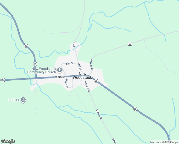 map of restaurants, bars, coffee shops, grocery stores, and more near 2129 Main Street in New Woodstock