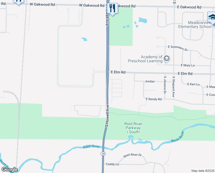 map of restaurants, bars, coffee shops, grocery stores, and more near 10621 South Howell Avenue in Oak Creek