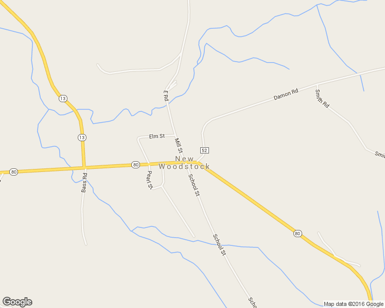 map of restaurants, bars, coffee shops, grocery stores, and more near 2129 Main Street in New Woodstock