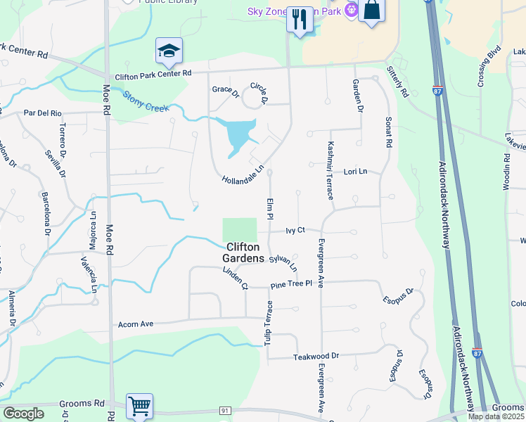 map of restaurants, bars, coffee shops, grocery stores, and more near 7 Elm Place in Saratoga County