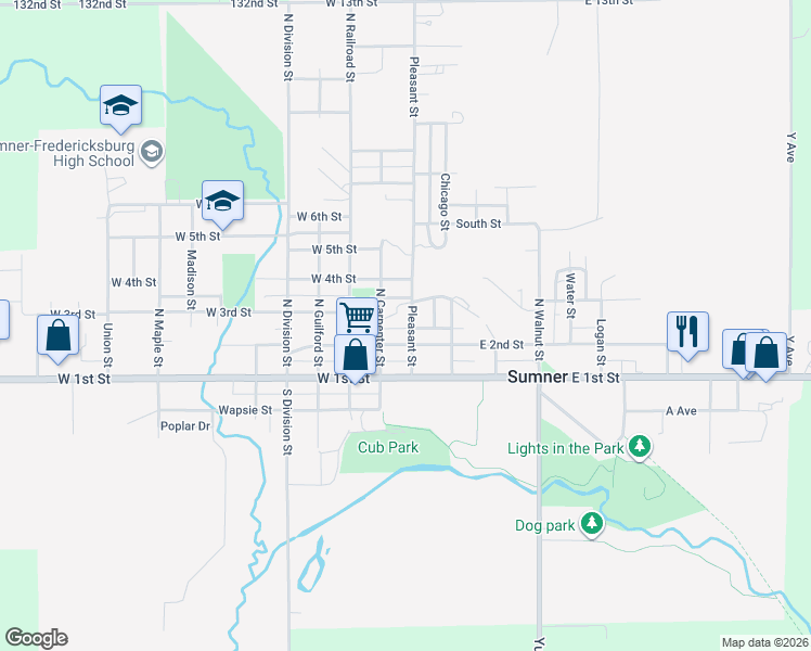 map of restaurants, bars, coffee shops, grocery stores, and more near 209 Pleasant Street in Sumner