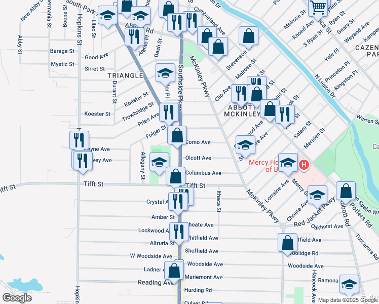 map of restaurants, bars, coffee shops, grocery stores, and more near 1826 U.S. 62 in Buffalo