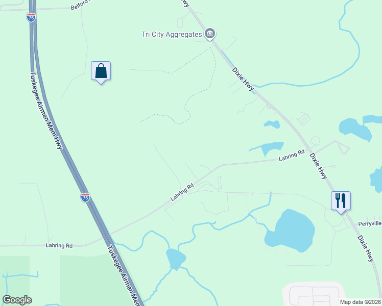 map of restaurants, bars, coffee shops, grocery stores, and more near 6455 Lahring Road in Holly
