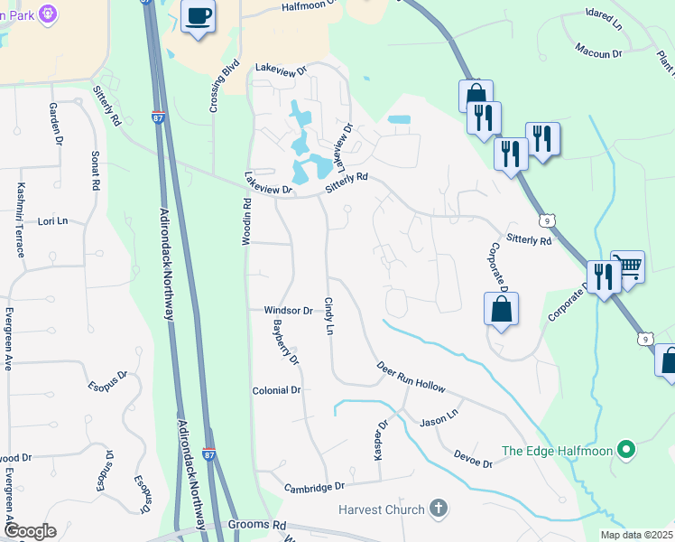 map of restaurants, bars, coffee shops, grocery stores, and more near 2 Deer Run Hollow in Saratoga County