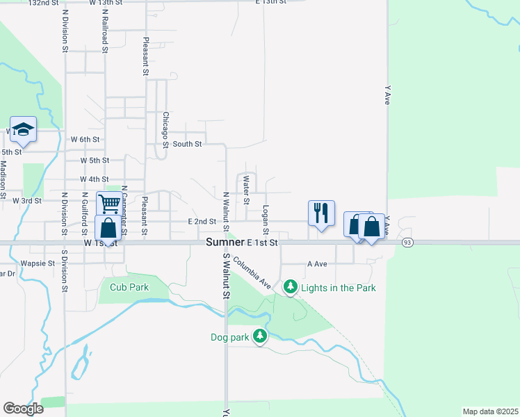 map of restaurants, bars, coffee shops, grocery stores, and more near 209 Logan Ave in Sumner