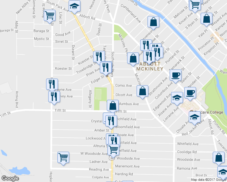 map of restaurants, bars, coffee shops, grocery stores, and more near 1826 U.S. 62 in Buffalo