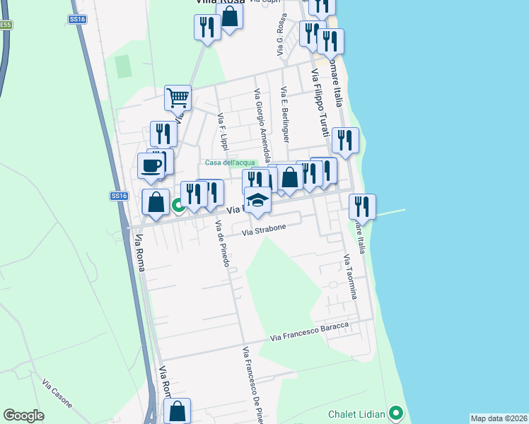 map of restaurants, bars, coffee shops, grocery stores, and more near 6 Via Plinio il Vecchio in Villa Rosa
