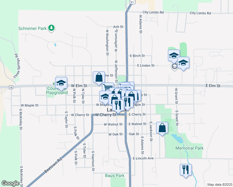 map of restaurants, bars, coffee shops, grocery stores, and more near 210 North Jefferson Street in Lancaster