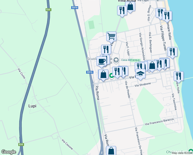 map of restaurants, bars, coffee shops, grocery stores, and more near 1A Via Alessandro Volta in Villa Rosa