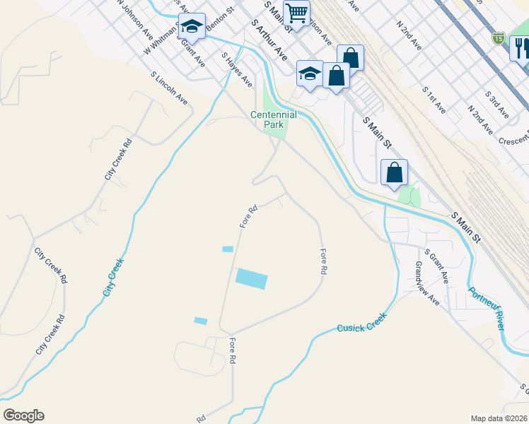 map of restaurants, bars, coffee shops, grocery stores, and more near 1251 Fore Road in Pocatello