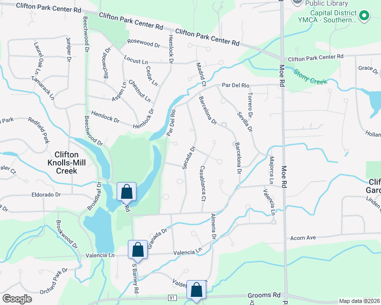 map of restaurants, bars, coffee shops, grocery stores, and more near 18 Secada Drive in Saratoga County