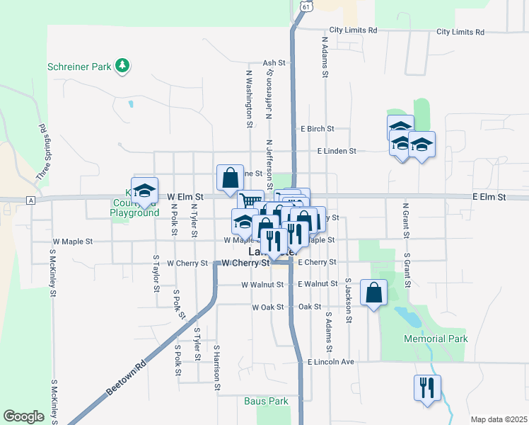 map of restaurants, bars, coffee shops, grocery stores, and more near 210 North Jefferson Street in Lancaster