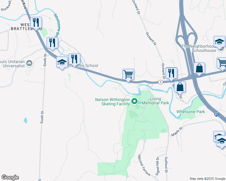 map of restaurants, bars, coffee shops, grocery stores, and more near 12 Culbertson Drive in Windham County